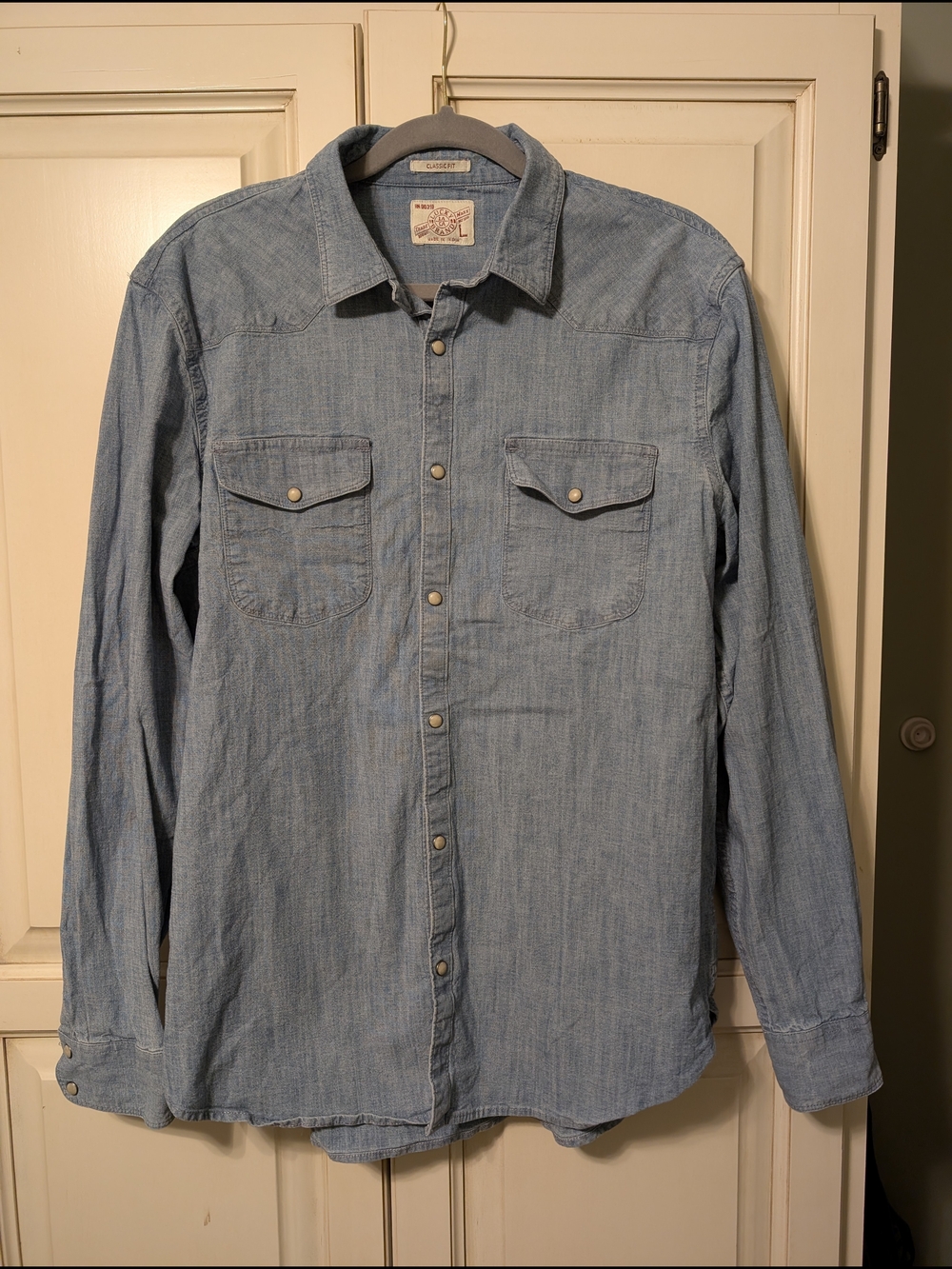 Lucky Brand Men's Light Blue Denim Western Button-Down Shirt
